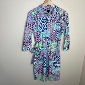 Talbots Island Patchwork Floral Print Belted Shirt Dress 4